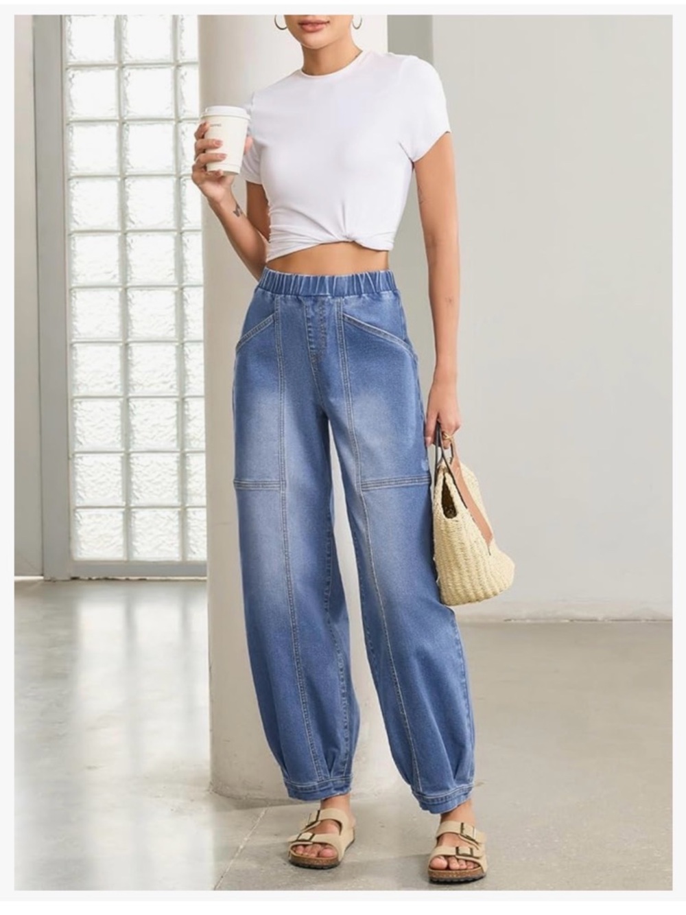 Casual Elastic Waist Blue Women's Jeans - Picture 5 of 10